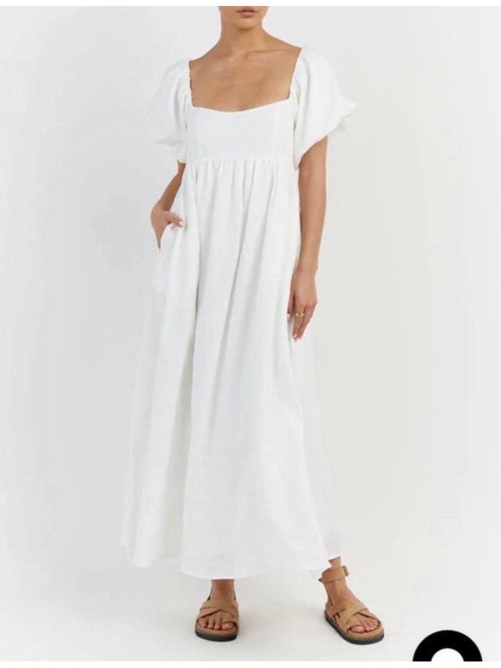 Dissh Monty Linen Puff Sleeve Maxi Dress Size 8